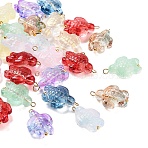 30Pcs Glass Pendants, with Brass Findings, Tortoise, Mixed Color, 21x14mm, Hole: 1.8mm(PALLOY-YW00034)