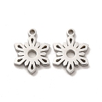 Non-Tarnish 304 Stainless Steel Charms, Christmas Snowflake, Stainless Steel Color, 13.5x10x1.4mm, Hole: 1.4mm(STAS-M089-54P)