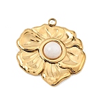 Natural White Agate Pendants, 304 Stainless Steel Flower Bezeled Charms, Golden, 24x23x4.5mm, Hole: 1.6mm(SA-CBA0C6A-02A-G)