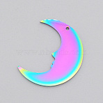Ion Plating(IP) 201 Stainless Steel Pendants, Laser Cut, Moon, Rainbow Color, 24x19.5x1mm, Hole: 1mm(STAS-S105-LA512)