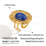 Oval 304 Stainless Steel with Natural Lapis Lazuli Open Cuff Rings for Women, Real 18K Gold Plated, 25.5mm, Inner Diameter: 17.6mm(WS5424-2)