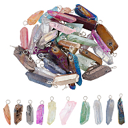40Pcs Electroplated Natural Quartz Pendants, with Silver Tone Copper Wire Wrapped, Nuggets Charm, Mixed Color, 25~35x4~12x4.5~16mm, Hole: 3.4~4.4mm(FIND-DC0001-71)