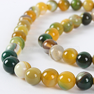 Natural Striped Agate/Banded Agate Round Bead Strands, Dyed, Yellow Green, 6mm, Hole: 1mm, about 63pcs/strand, 15.35 inch(G-E232-01)