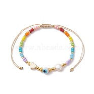 Colorful Glass Seed & Brass Braided Bead Bracelet, Star, Inner Diameter: 1-7/8~3-1/4 inch(4.8~8.4cm)(BJEW-JB10138-01)