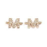 Brass Micro Pave Cubic Zirconia Links Connectors, Long-Lasting Plated, Letter, Clear, Real 18K Gold Plated, Letter.M, 7x13x2.8mm, Hole: 1.2mm(ZIRC-I042-16G-M)