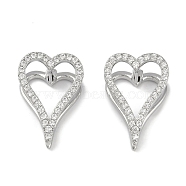 Clear Cubic Zirconia Heart Hoop Earrings, Brass Jewelry for Women, Real Platinum Plated, 19x13mm(EJEW-L292-003P)