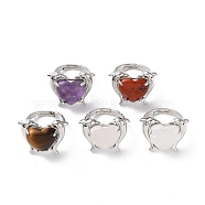 Natural & Synthetic Mixed Gemstone Dolphin & Heart Adjustable Rings,  Long-Lasting Plated, Inner Diameter: 18mm(RJEW-K241-02P)