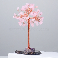 Natural Rose Quartz Chips Tree of Life Decorations, Natural Agate with Copper Wire Feng Shui Energy Stone Gift for Home Office Desktop Decoration, 110~120mm(PW-WG54461-06)