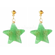 Natural Agate Star Dangle Stud Earrings, with Iron Ball Stud Earring Findings and Brass Ear Nuts, Golden, Green, 1-1/2 inch(38mm), Pin: 0.7mm(EJEW-JE04420-02)