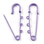 Spray Painted Iron Brooch Findings, Kilt Pins with Triple Loops, Medium Purple, 59x18x6mm, Hole: 2mm(IFIN-K043-01A-07)
