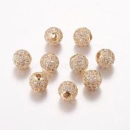 Brass Cubic Zirconia Beads, Round, Golden, 8mm, Hole: 1.5mm(ZIRC-F001-02G)