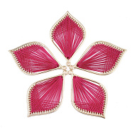 Alloy Big Pendants, with Polyester Thread, Leaf, Golden, Cerise, 55~56x33~34x2mm, Hole: 2mm(X-PALLOY-T063-05G-04)