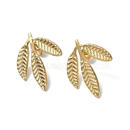 Ion Plating(IP) 304 Stainless Steel Leaf Stud Earrings for Women, Real 18K Gold Plated, 23x18mm, Pin: 0.7mm(EJEW-F300-11G)