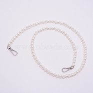 White Acrylic Round Beads Bag Handles, with Zinc Alloy Swivel Clasps and Steel Wire, for Bag Replacement Accessories, Platinum, 100cm(FIND-TAC0006-21D-02)