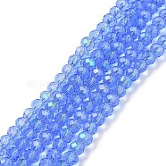 Electroplate Glass Beads Strands, Half Rainbow Plated, Faceted, Rondelle, Cornflower Blue, 4x3mm, Hole: 0.4mm, about 113~115pcs/strand, 41~42cm(EGLA-A034-T4mm-L04)