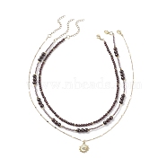 3Pcs 3 Style Crystal Rhinestone Horse Eye Pendant Necklaces Set, Natural Garnet & Synthetic Hematite Beaded Necklaces for Women, Golden, 15.28~17.91 inch(38.8~45.5cm), 1Pc/style(NJEW-JN04051)