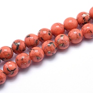 Sea Shell and Synthetic Turquoise Assembled Beads Strands, Round, Coral, 10mm, Hole: 1.2mm, about 40pcs/strand, 15.5 inch(39.5cm)(G-G758-12-10mm)