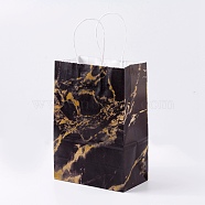 kraft Paper Bags, with Handles, Gift Bags, Shopping Bags, Rectangle, Marble Texture Pattern, Goldenrod, 21x15x8cm(CARB-E002-S-E03)