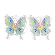 Transparent Acrylic Pendants, with Glitter Powder, Butterfly, Colorful, 37.5x33.5x1.5mm, Hole: 2.8mm(MACR-D079-01G)