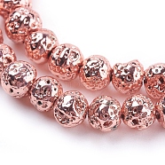 Electroplated Natural Lava Rock Beads Strands, Round, Bumpy, Rose Gold Plated, 4mm, Hole: 1mm, about 90pcs/strand, 15.35 inch(39cm)(G-K259-57-4mm-RG)