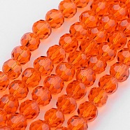 Transparent Glass Bead Strands, Imitate Austrian Crystal, Faceted(32 Facets), Round, Orange Red, 8mm, Hole: 1mm, about 70~72pcs/strand, 20~21 inch(X-GLAA-G013-8mm-70)