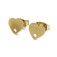 304 Stainless Steel Stud Earring Findings, Heart, with Loop, Heart, 7.5x8mm, Hole: 1.4mm, Pin: 0.7mm(EJEW-H130-03G-B01)