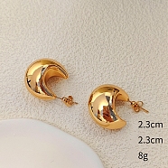 Crescent Moon Alloy Stud Earrings, Half Hoop Earrings, Golden, 23x23mm(WG64463-07)