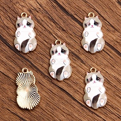 Alloy Enamel Pendants, Light Gold, Cat Charm, Tan, 25x14mm(PW-WG79027-06)