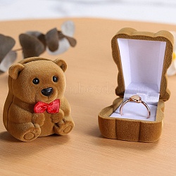 Velvet Bear-shaped Ring Gift Box, Jewelry Box for Ring, Camel, 4.5x3.8x5.5cm(PW-WG22879-01)