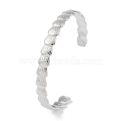 304 Stainless Steel Shell Shaped Open Cuff Bangles for Women, Stainless Steel Color, Inner Diameter: 2-7/8 inch(7.25cm), 8mm(BJEW-C071-18P)