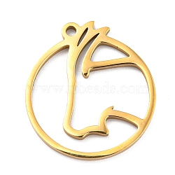 304 Stainless Steel Pendants, Real 18K Gold Plated, Laser Cut, Flat Round with 12 Constellations Sign Charm, Aries, 22x19.8x1mm, Hole: 1.6mm(STAS-Z043-01A)