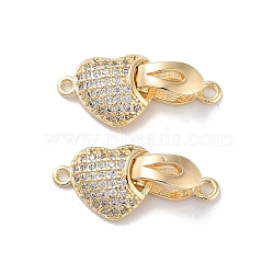 Brass Micro Pave Cubic Zirconia Fold Over Clasps, Heart, Real 18K Gold Plated, 9x20x5mm, Hole: 1.5mm(KK-E107-02G)