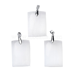 Natural Selenite Big Pendants, with Platinum Tone Rack Plating Brass Snap on Bails, Rectangle, 55x27.5x10mm, Hole: 4x6mm(G-M091-01E)