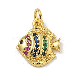 Rack Plating Brass Micro Pave Cubic Zirconia Charms, Long-Lasting Plated, Cadmium Free & Lead Free, Real 18K Gold Plated, Fish, 14x12.5x2.5mm, Hole: 3.5mm(KK-I718-03G-C)