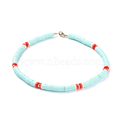 Handmade Polymer Clay Heishi Beads Choker Necklaces, with Brass Spacer Beads and 304 Stainless Steel Findings, Light Sky Blue, 14.1~14.3 inch(36~36.5cm), 6mm(NJEW-JN02446-03)