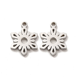 304 Stainless Steel Charms, Christmas Snowflake, Stainless Steel Color, 13.5x10x1.4mm, Hole: 1.4mm(STAS-M089-54P)
