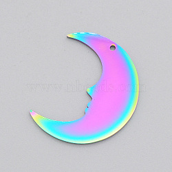 Ion Plating(IP) 201 Stainless Steel Pendants, Laser Cut, Moon, Rainbow Color, 24x19.5x1mm, Hole: 1mm(STAS-S105-LA512)