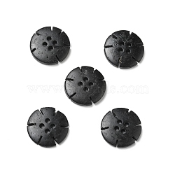 4-Hole Dyed Natural Coconut Buttons, Flower, Black, 19.5x3.5mm, Hole: 1.8mm(COCB-G002-04)