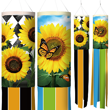 Polyester Windsock Streamer Flag, with Alloy Clasps, Home Outdoors Hanging Decoration, Sunflower Pattern, 1000mm