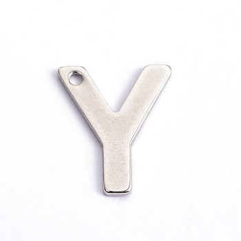 304 Stainless Steel Letter Charms, Letter.Y, 11x9x0.5mm, Hole: 1mm