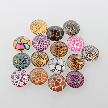 Half Round/Dome Animal Skin Printed Glass Cabochons, Mixed Color, 25x7mm