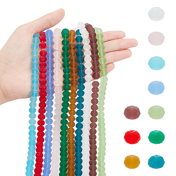 10 Strands 10 Colors Frosted Transparent Glass Beads Strands, Faceted, Rondelle, Mixed Color, 10x8mm, about 65~66Pcs/strand, 1 Strand/color