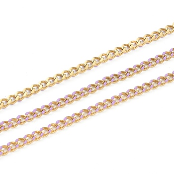 Handmade 304 Stainless Steel Enamel Curb Chains,Golden, with Spool, Unwelded, Long-Lasting Plated, Oval, Lilac, 5x4x1.5mm, , 32.8 Feet(10m)/roll