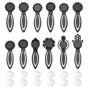 38pcs 14 Styles Zinc Alloy Bookmarks Finding, Bookmarks Settings with Transparent Glass Cabochons, Mixed Shapes, 15.5~92x15.5~29.5x4mm