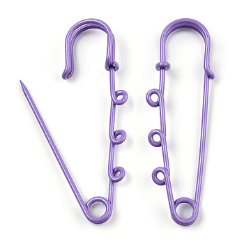 Spray Painted Iron Brooch Findings, Kilt Pins with Triple Loops, Medium Purple, 59x18x6mm, Hole: 2mm