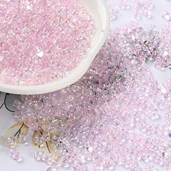 AB Color Plated Glass Seed Beads, Transparent Colours Rainbow, Peanut, Pink, 4~4.5x2~2.5x2~2.5mm, Hole: 0.8~0.9mm, about 10000pcs/pound