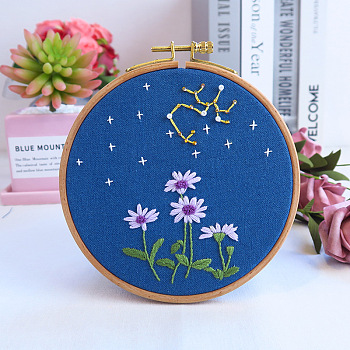 Flower & Constellation Pattern 3D Bead Embroidery Starter Kits, including Embroidery Fabric & Thread, Needle, Instruction Sheet, Sagittarius, 200x200mm