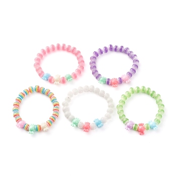 Stretch Kids Bracelets, with Opaque Candy Solid Color Acrylic & Transparent Stripe Resin Beads, Mixed Color, Inner Diameter: 1-3/4 inch(4.5cm)