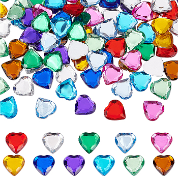 CHGCRAFT 770Pcs 11 Colors Transparent Acrylic Cabochons, Back Plated, Faceted, Heart, Mixed Color, 12x12x2mm, 70pcs/color
