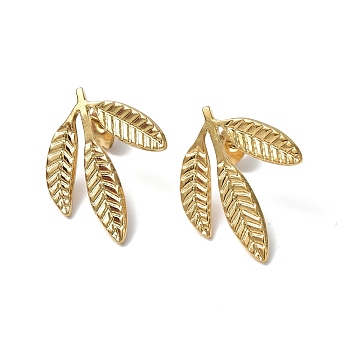 Ion Plating(IP) 304 Stainless Steel Leaf Stud Earrings for Women, Real 18K Gold Plated, 23x18mm, Pin: 0.7mm